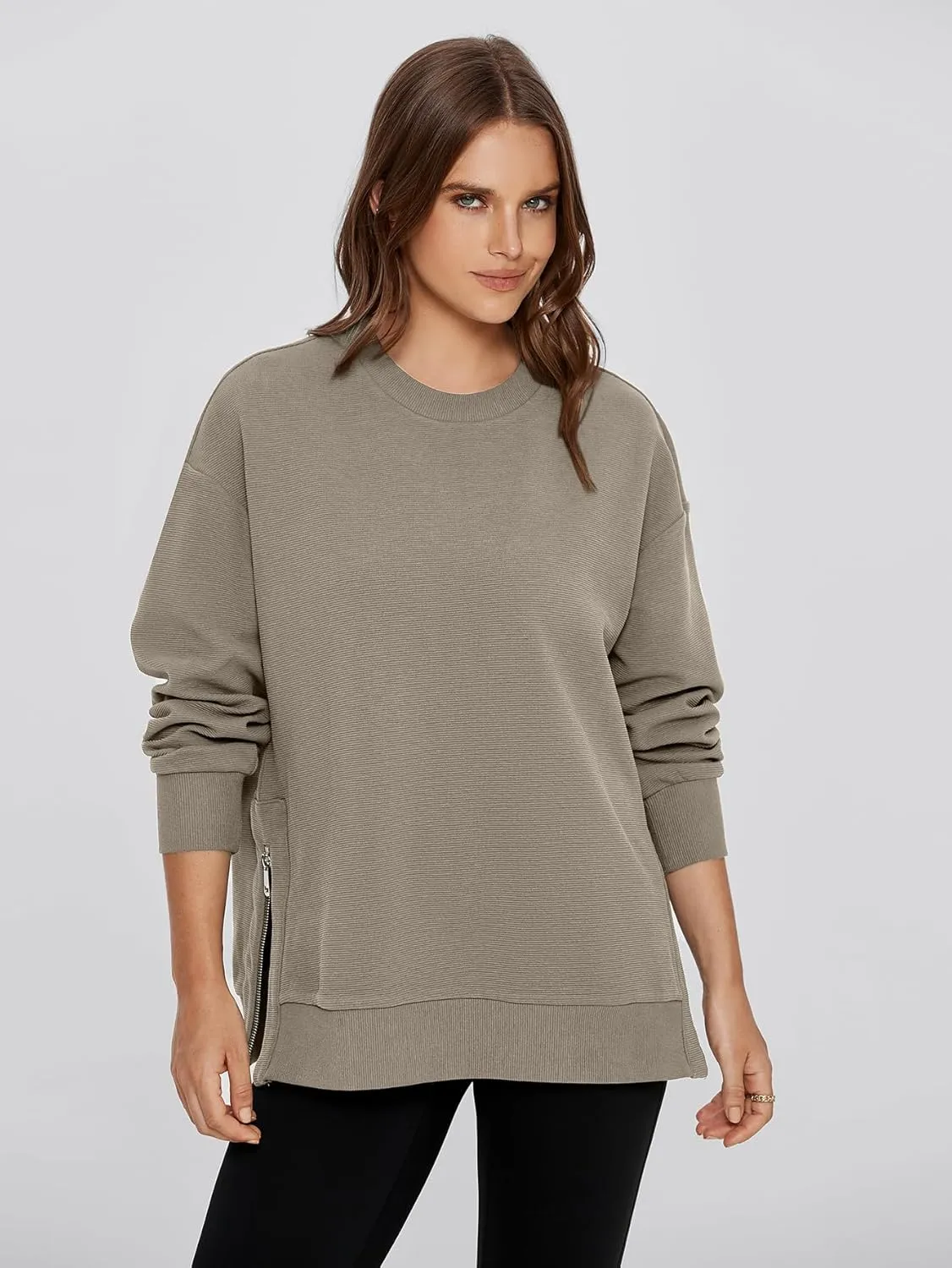 Glamaker Womens Oversized Sweatshirts Crewneck Side Zipper Pollover Long Sleeve Hoodie Sweaters 2024 Fall Clothes