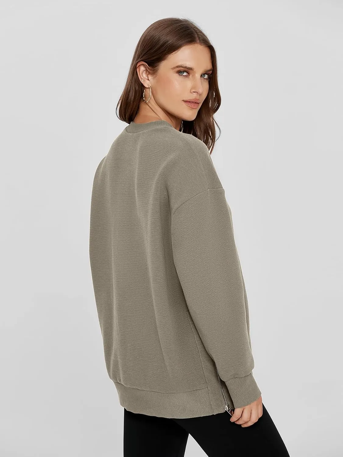Glamaker Womens Oversized Sweatshirts Crewneck Side Zipper Pollover Long Sleeve Hoodie Sweaters 2024 Fall Clothes