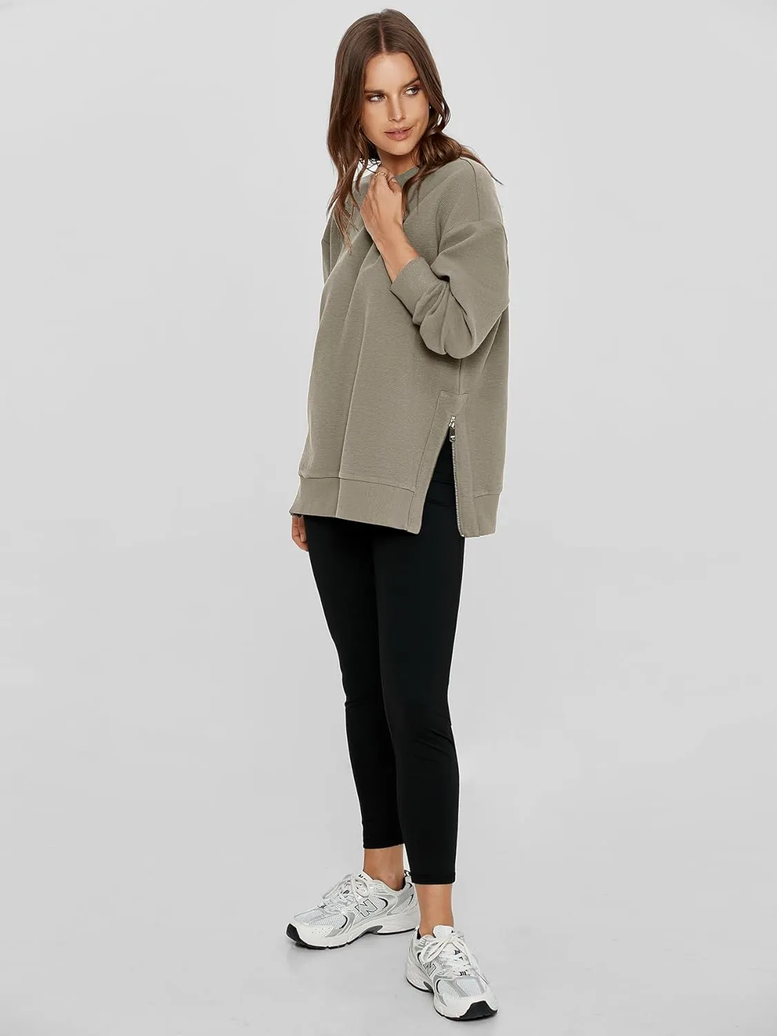Glamaker Womens Oversized Sweatshirts Crewneck Side Zipper Pollover Long Sleeve Hoodie Sweaters 2024 Fall Clothes