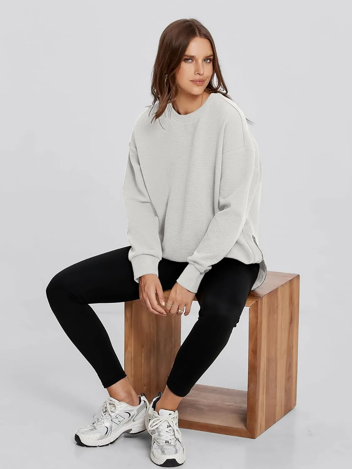 Glamaker Womens Oversized Sweatshirts Crewneck Side Zipper Pollover Long Sleeve Hoodie Sweaters 2024 Fall Clothes