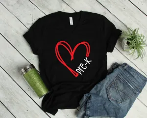 Grade Level Teacher Adult T Shirts - Back to School - PreK - Kindergarten - First - Fifth Grade - Scribble Heart