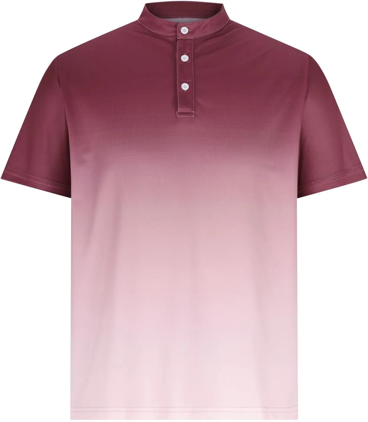 Gradient Color Business Henley Shirts for Men Slim Fit Short Sleeve Stretch Tee Tops Button Down Summer Blouse