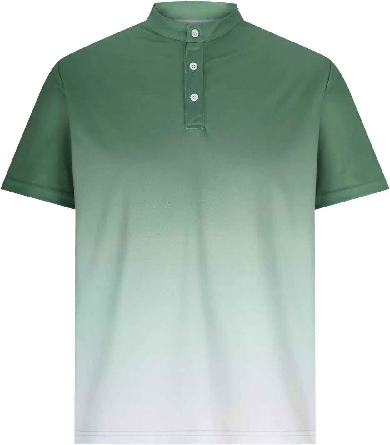 Gradient Color Business Henley Shirts for Men Slim Fit Short Sleeve Stretch Tee Tops Button Down Summer Blouse