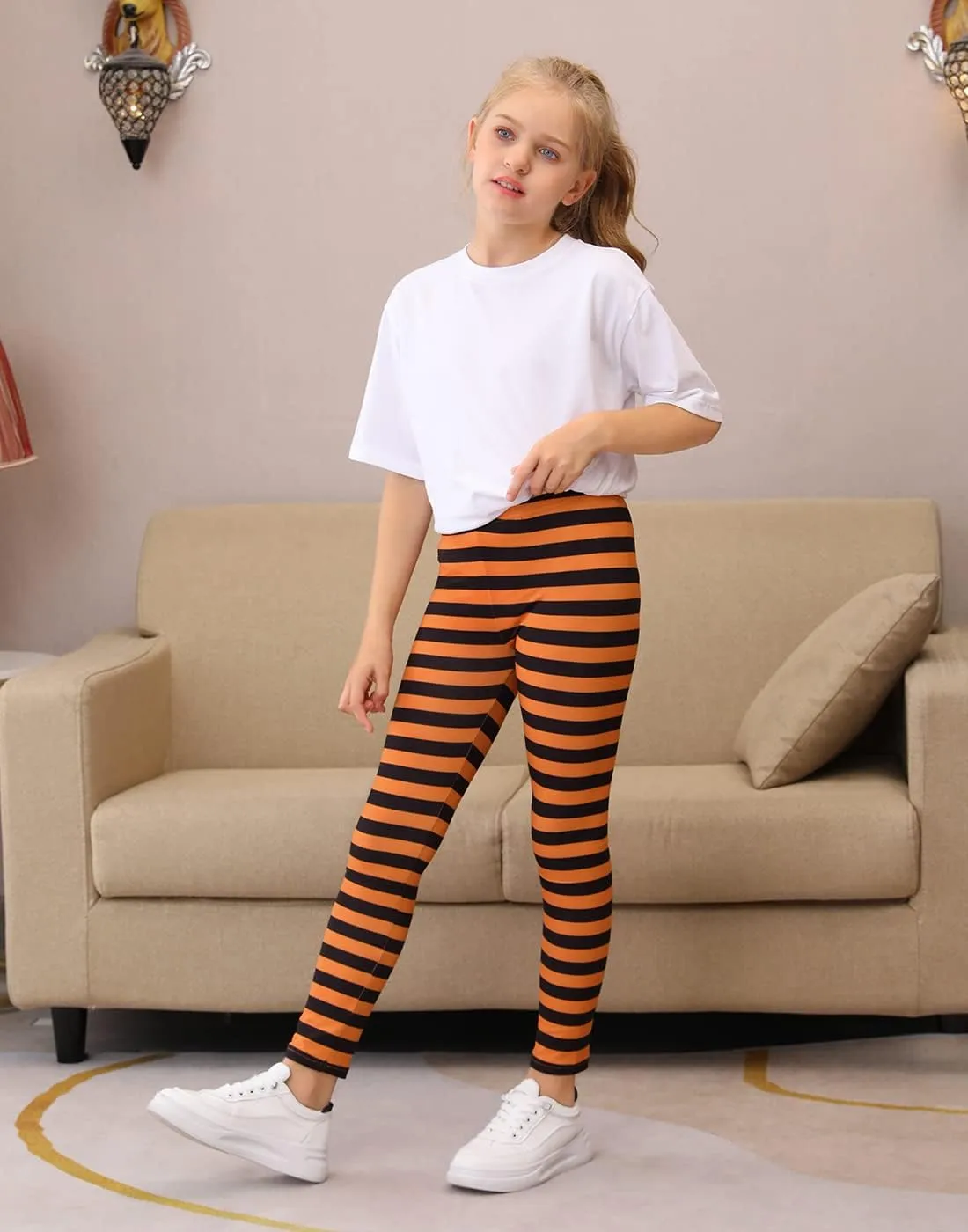 HDE Girl's Leggings Holiday Stretchy Full Ankle Length Striped Tights
