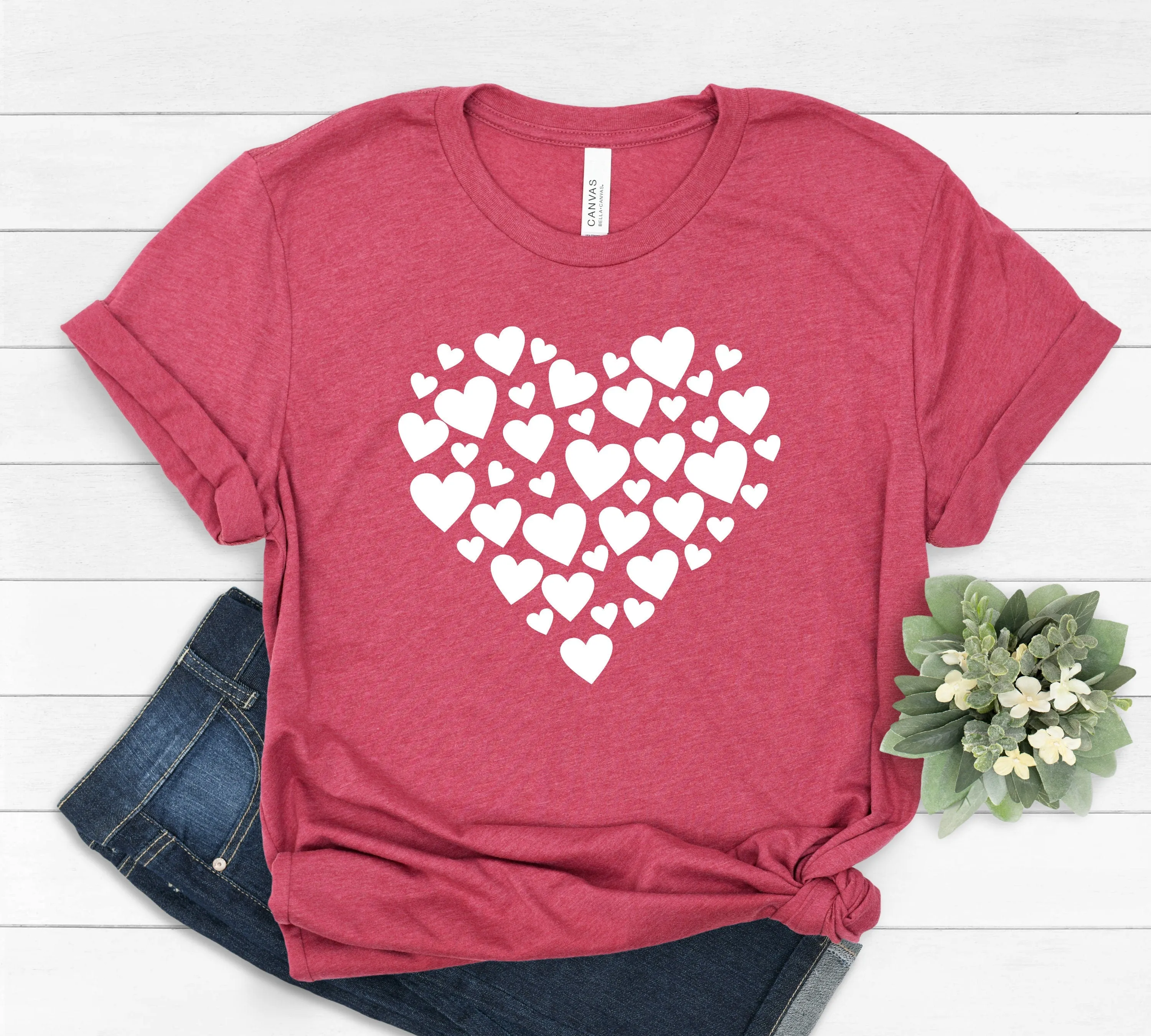 Hearts in Heart Shape T Shirt - Unisex Adult Valentine's Day Heart Shirt - Valentines Day Gift