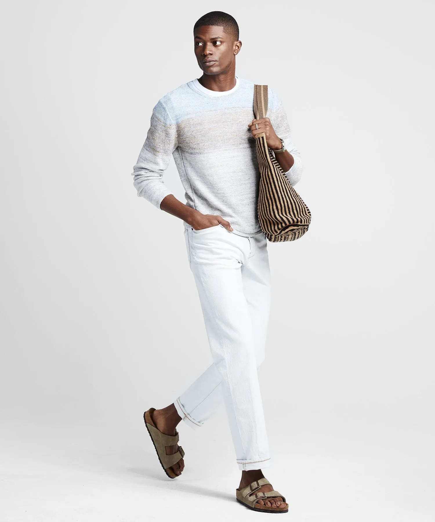 Inis Meain Linen Roll Neck in Grey Ombre