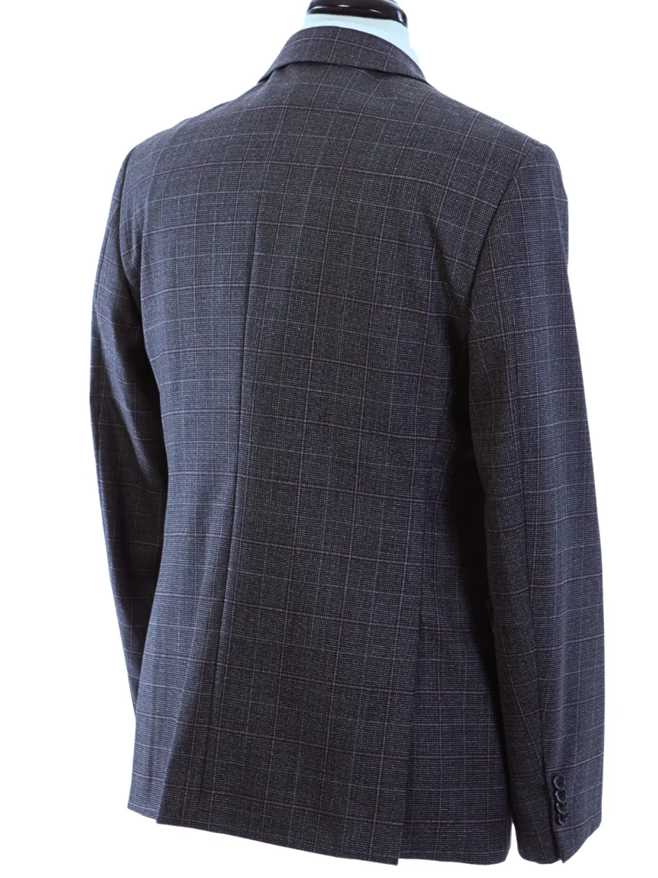 John Varvatos Half-Canvassed Charcoal Windowpane Two Button Wool Blend Suit