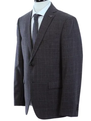John Varvatos Half-Canvassed Charcoal Windowpane Two Button Wool Blend Suit