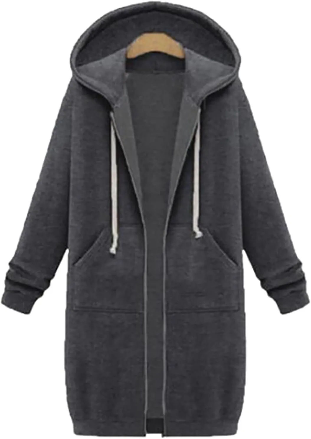 Knee Length Hoodies for Women Zip Up Hoodie Fashion Long Sleeve Sweatshirts Casual Fall Hooded Jackets with Pockets