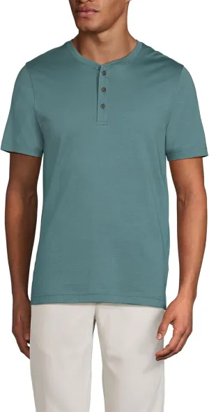 Lands' End Men's Short Sleeve American-Grown Supima Cotton Jersey Henley