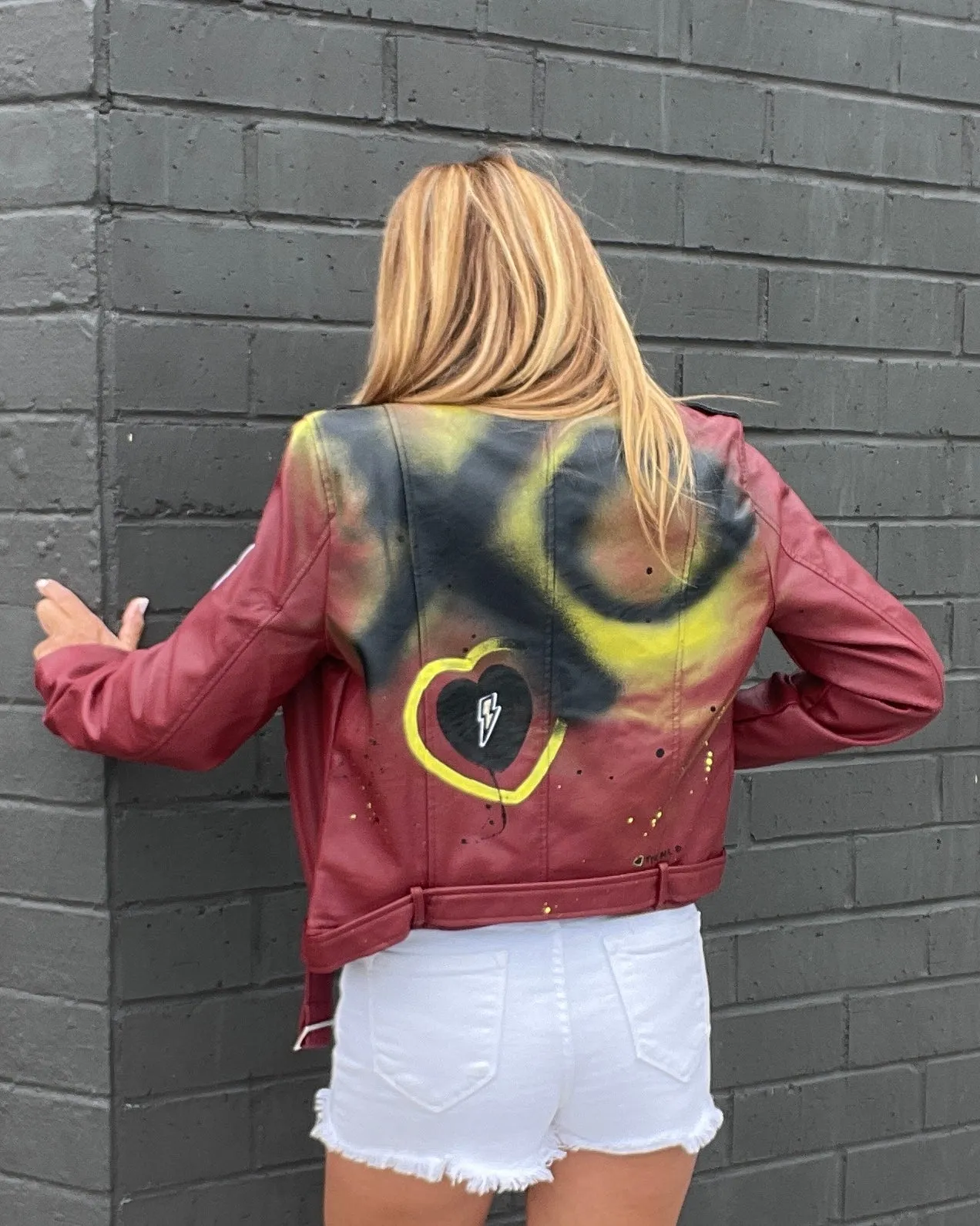 LIGHT ME UP XO - Hand painted moto jacket