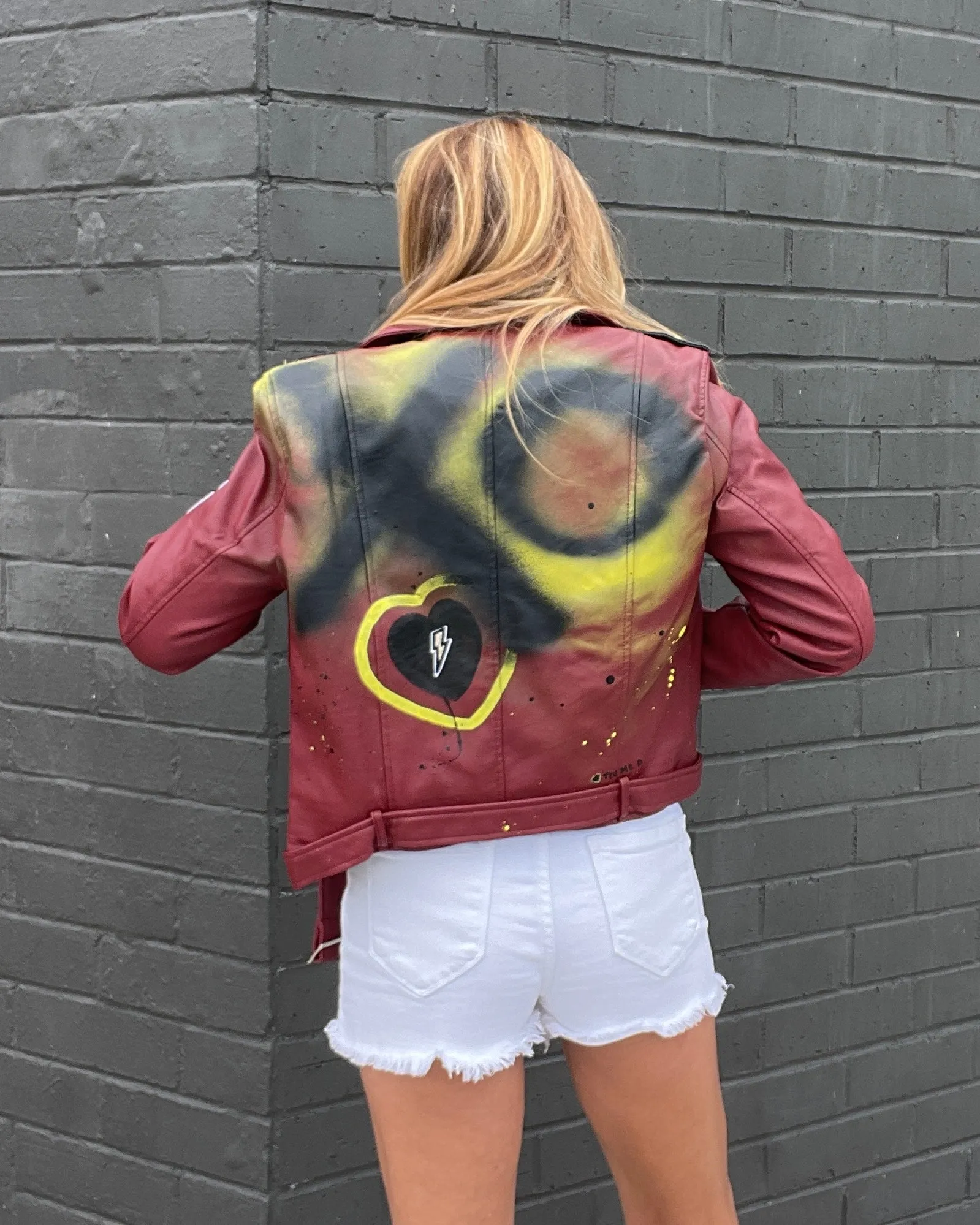 LIGHT ME UP XO - Hand painted moto jacket