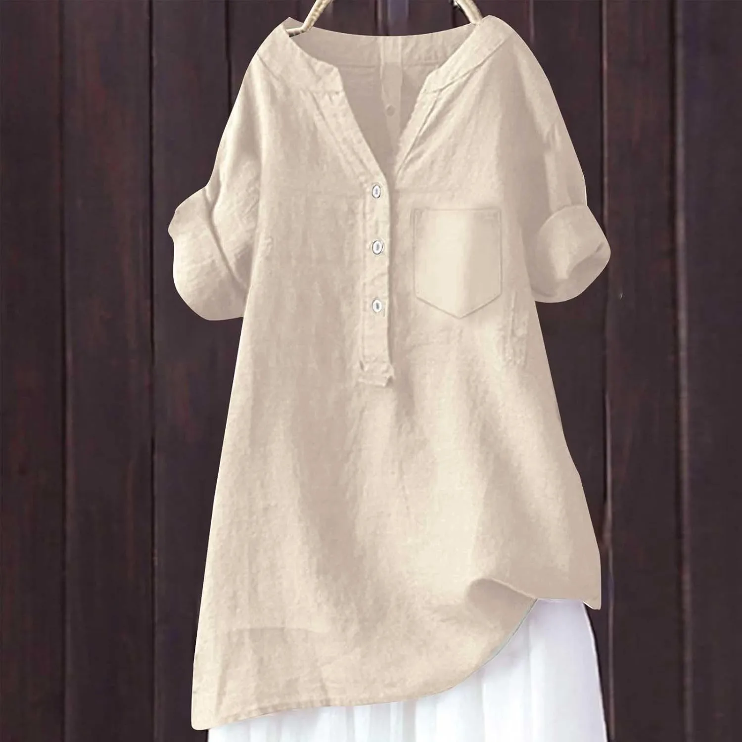 Linen Shirt for Women Breathable Tops Loose Crewneck Tops Womens Daily t Shirts Summer Shirts for Women 2024