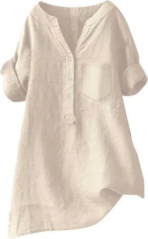 Linen Shirt for Women Breathable Tops Loose Crewneck Tops Womens Daily t Shirts Summer Shirts for Women 2024