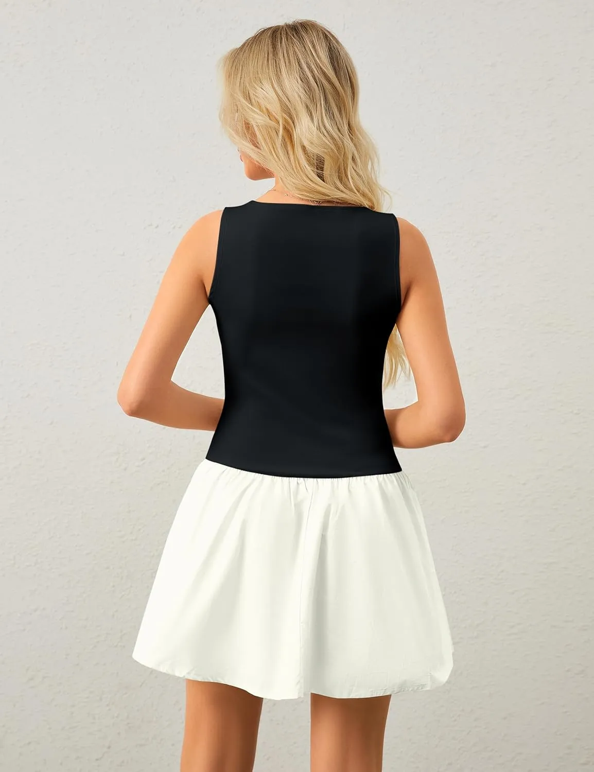 Livtany Women's Sleeveless Mini Dress Ruffle Hem Boat Neck Tank Short Dress Elegant Slim Fit Flowy Summer Beach Sundress