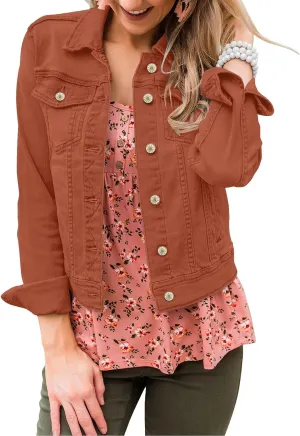 LookbookStore Women's Basic Long Sleeves Button Down Fitted Denim Jean Jackets