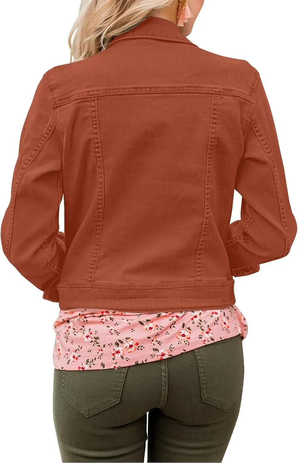 LookbookStore Women's Basic Long Sleeves Button Down Fitted Denim Jean Jackets