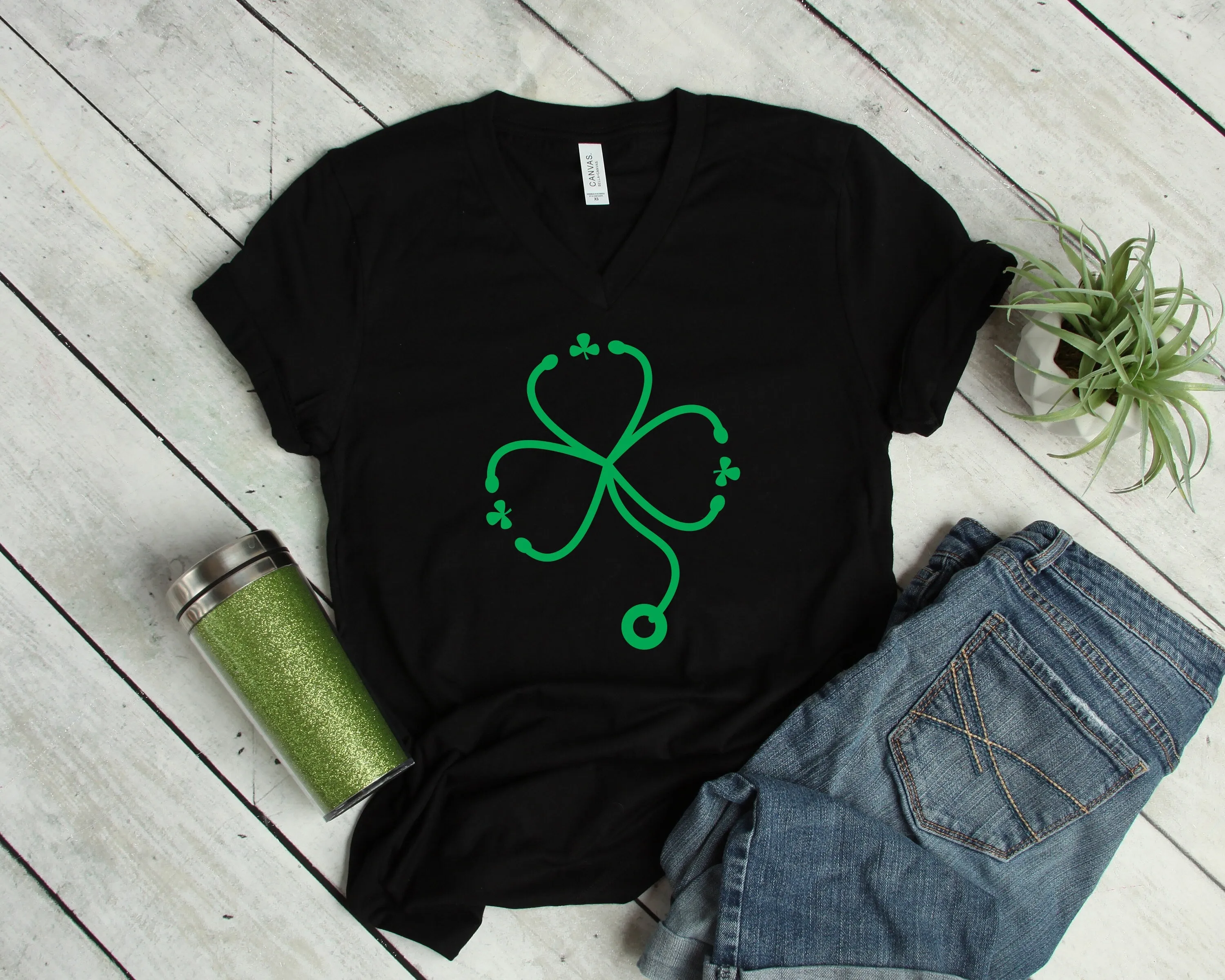 Lucky Nurse or Doctor T Shirt - St. Patrick's Day Shirt - Clover Stethoscope - Green Irish Luck - Health Care Worker