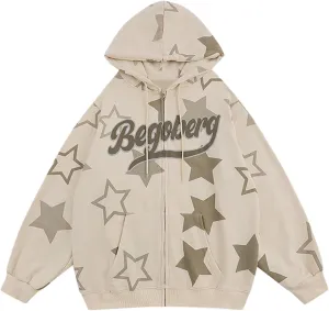 Meiweileya Womens Y2k Star Graphic Print Hoodies Oversized Aesthetic Long Sleeve Pullover Tops