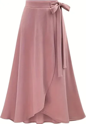 Melliflo Women's High Waist A-Line Slit Irregular Bow Skirt Casual Beach Flowy Swing Long Skirts
