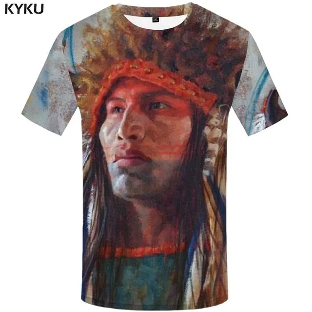 Men Harajuku T-shirts 3d America Tshirt Printed Feather Tshirts Casual Colorful Anime Clothes