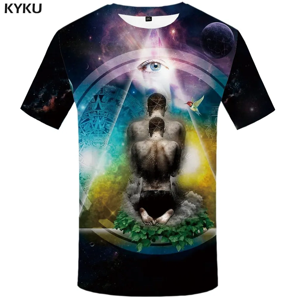 Men Harajuku T-shirts 3d America Tshirt Printed Feather Tshirts Casual Colorful Anime Clothes