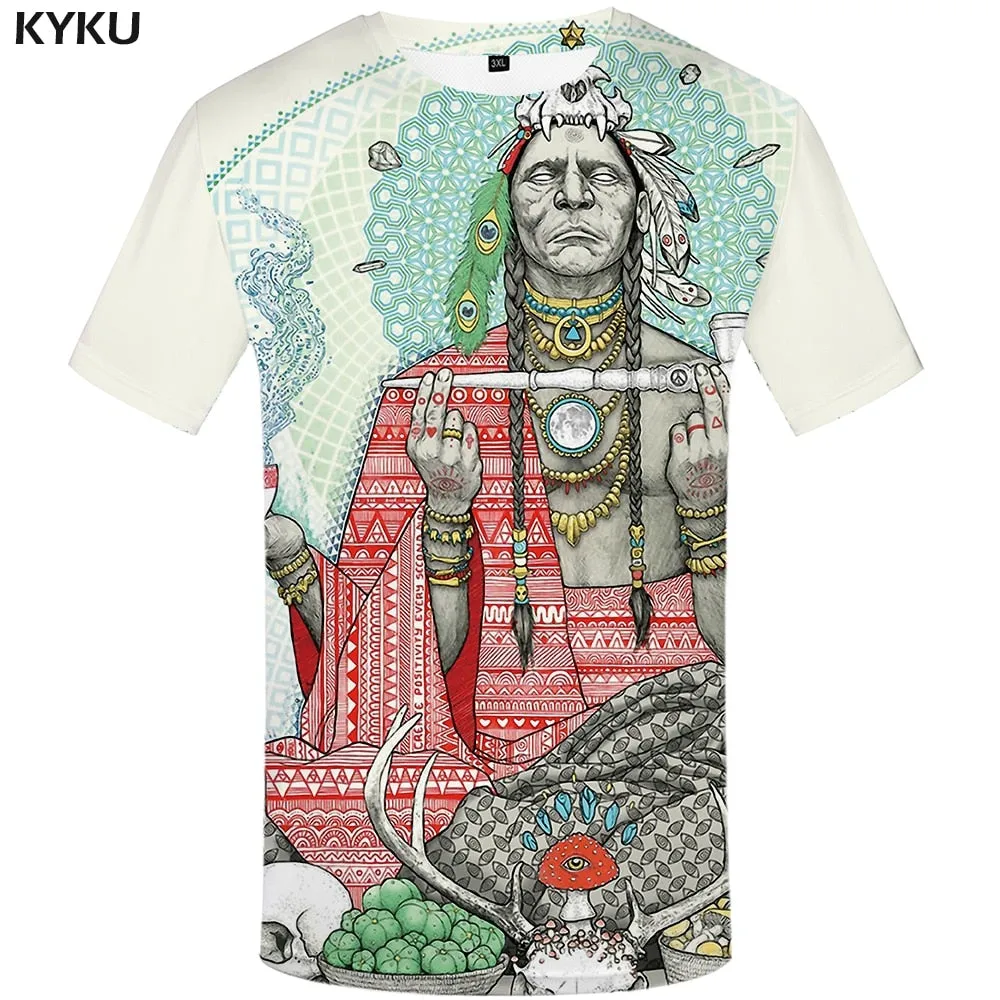 Men Harajuku T-shirts 3d America Tshirt Printed Feather Tshirts Casual Colorful Anime Clothes