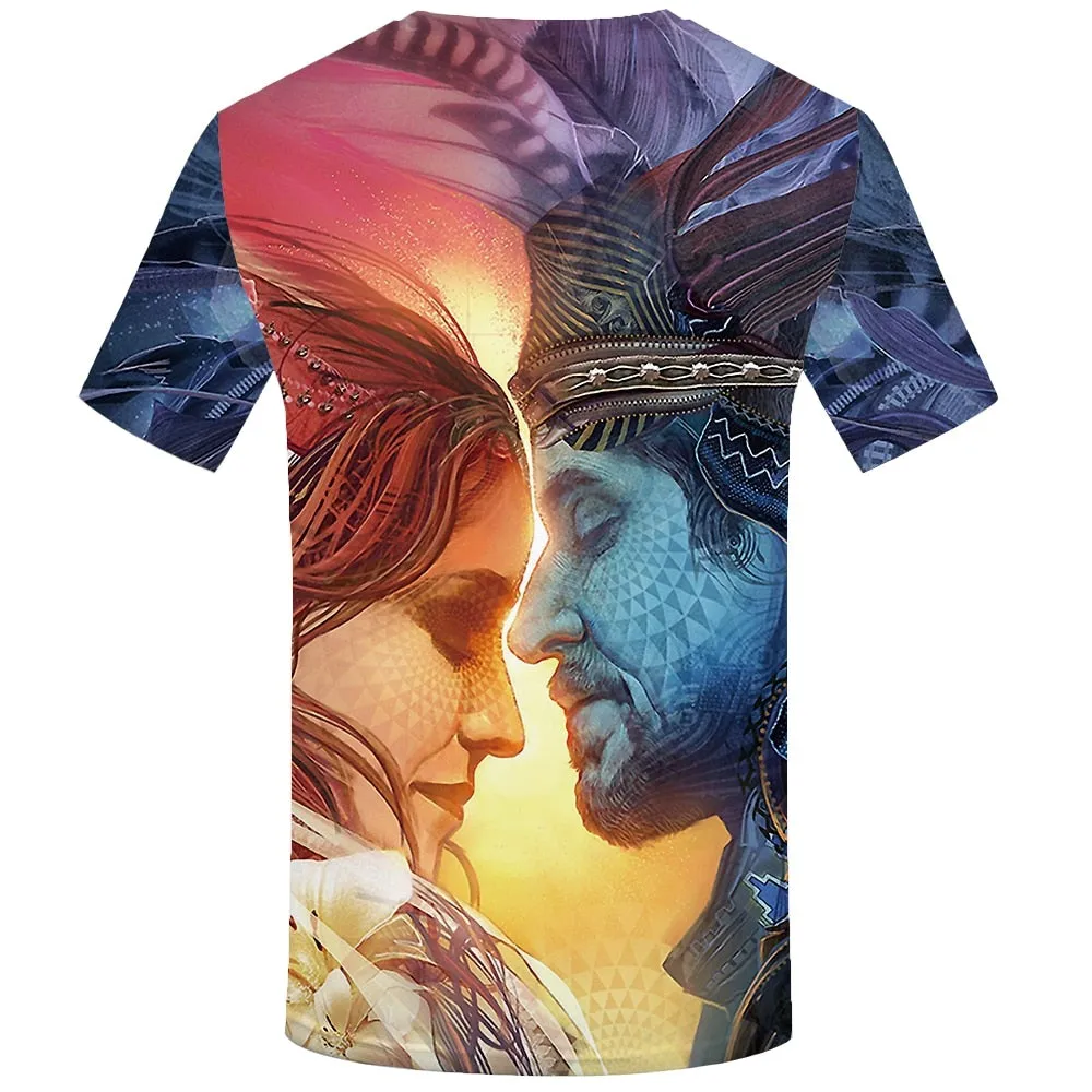 Men Harajuku T-shirts 3d America Tshirt Printed Feather Tshirts Casual Colorful Anime Clothes