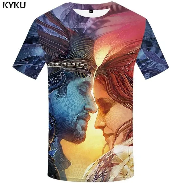 Men Harajuku T-shirts 3d America Tshirt Printed Feather Tshirts Casual Colorful Anime Clothes