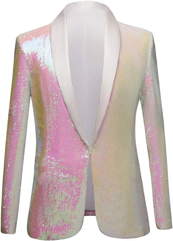 Men Stylish Two Color Conversion Shiny Sequins Blazer Suit Jacket