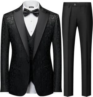 Men Suit 3 Piece Slim Fit Tuxedo for Men Paisley Suit Tux Shawl Lapel One Button Blazer Waistcoat Pant Set for Prom