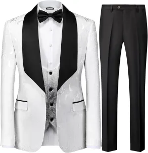 Men Suit 3 Piece Slim Fit Tuxedo for Men Paisley Suit Tux Shawl Lapel One Button Blazer Waistcoat Pant Set for Prom