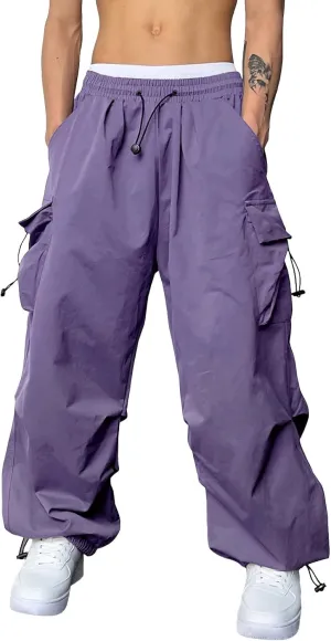 Men's Baggy Cargo Pants Trendy Casual Parachute Pants Drawstring Loose Fit Sweatpants Multi Pockets