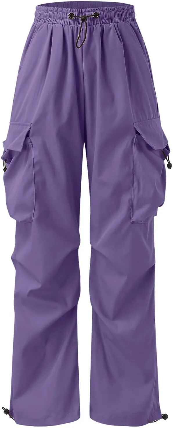 Men's Baggy Cargo Pants Trendy Casual Parachute Pants Drawstring Loose Fit Sweatpants Multi Pockets