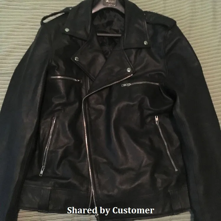 Mens Black Faux Leather Dead Walking Jacket Motorcycle Style