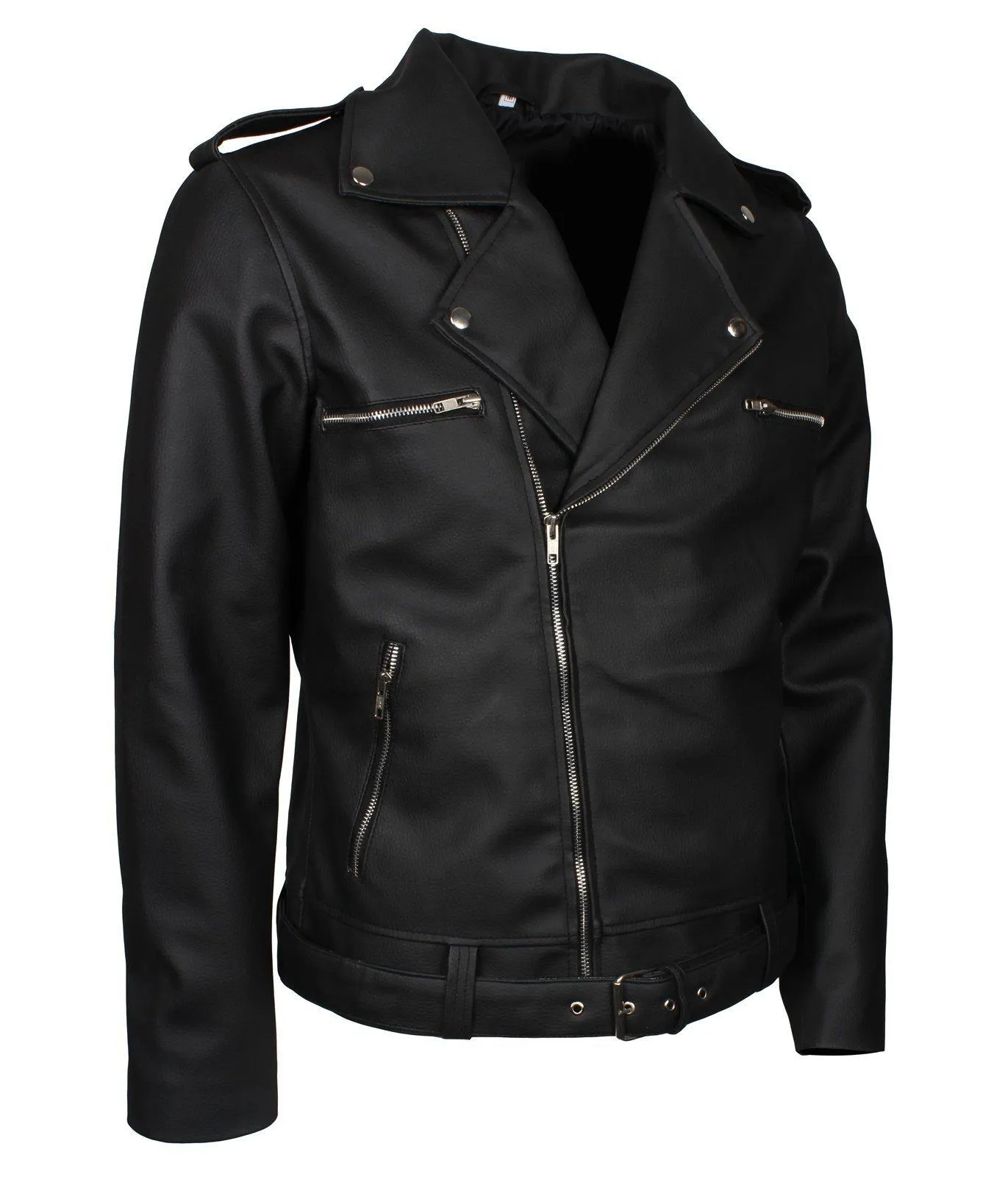 Mens Black Faux Leather Dead Walking Jacket Motorcycle Style