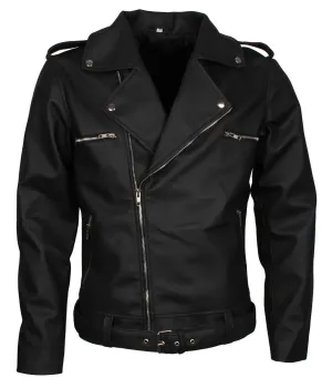 Mens Black Faux Leather Dead Walking Jacket Motorcycle Style