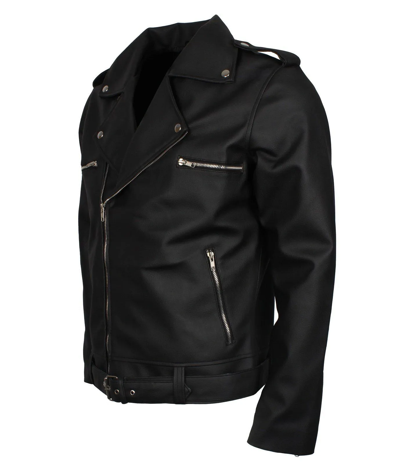 Mens Black Faux Leather Dead Walking Jacket Motorcycle Style