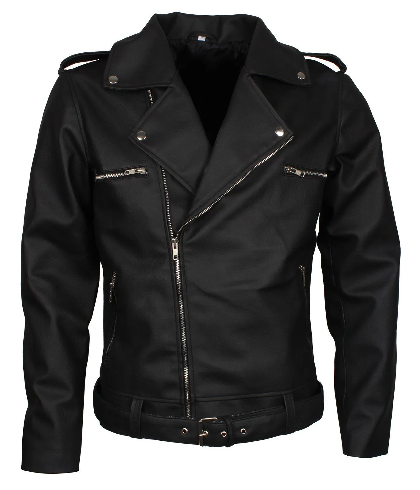 Mens Black Faux Leather Dead Walking Jacket Motorcycle Style
