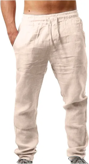 Mens Cargo Combat Work Pants Casual Linen Stretchy Drawstring Pant Sweatpants Baggy Workout Gym Joggers