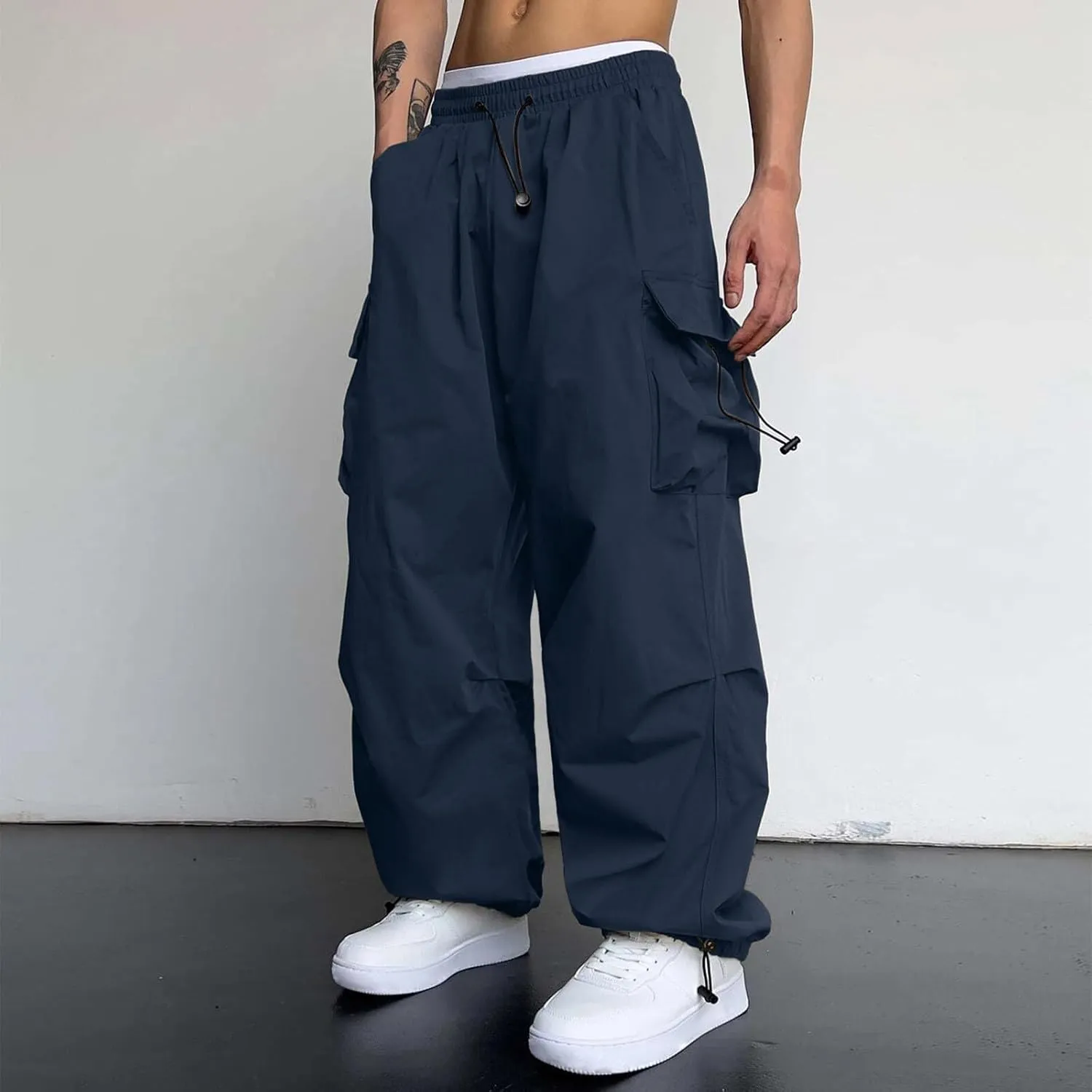 Mens Cargo Pant Casual Work Pant Elastic Waist Cotton Cargo Joggers Men with Multiple Pockets