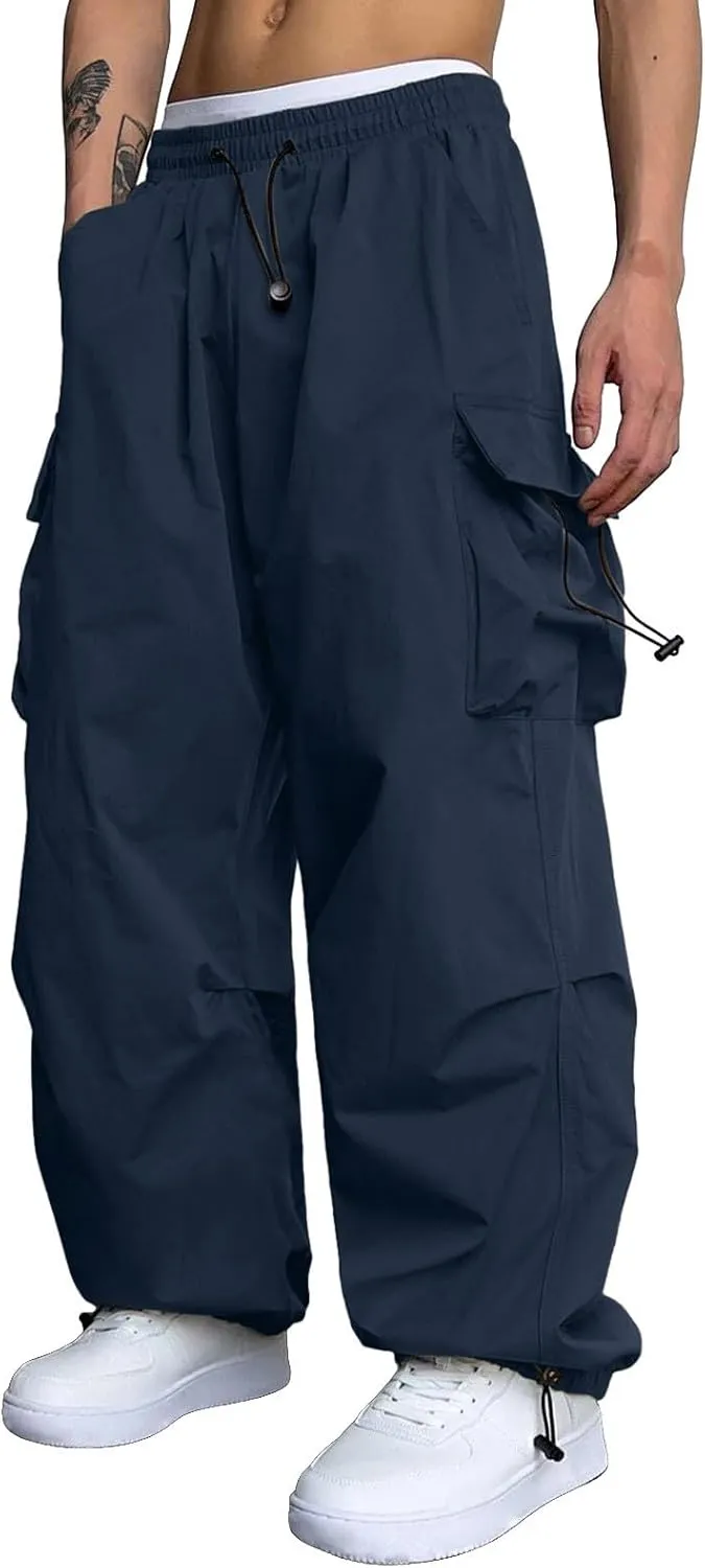 Mens Cargo Pant Casual Work Pant Elastic Waist Cotton Cargo Joggers Men with Multiple Pockets