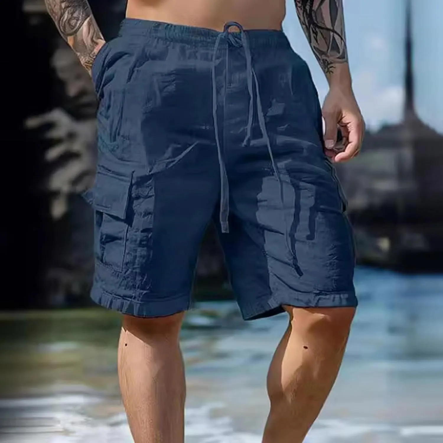 Men's Combat Cargo Pants Casual Cotton Stretchy Elastic Waist Pant Sweatpants Joggers Loose Fit Hiking Pants