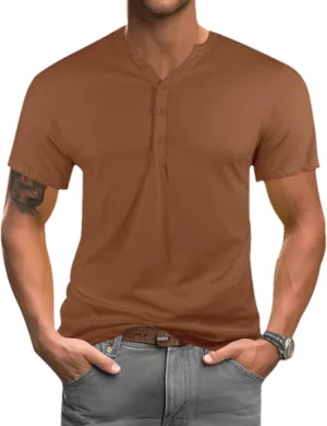 Mens Henley T-Shirts Slim Fit Shirts Casual Front Placket Short Sleeve T-Shirts Fashion
