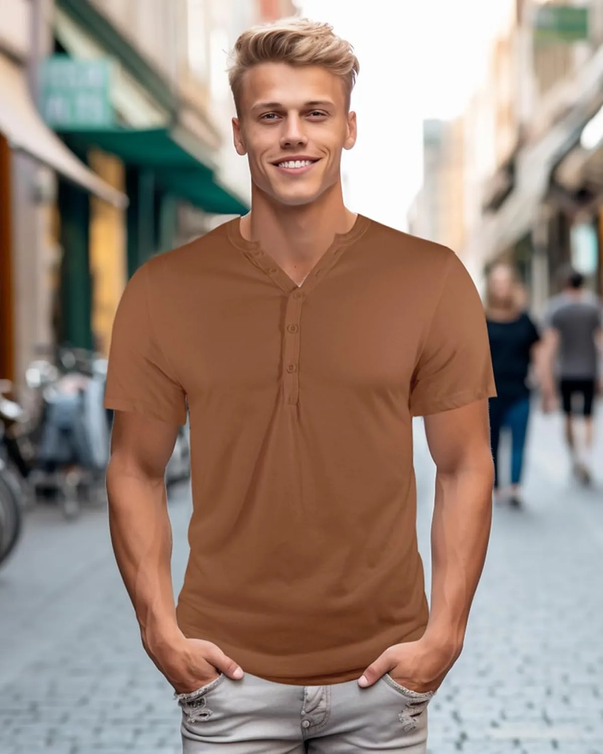 Mens Henley T-Shirts Slim Fit Shirts Casual Front Placket Short Sleeve T-Shirts Fashion