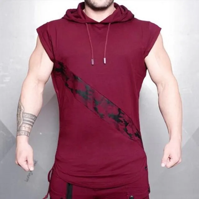 Men's High Elasticity Fitness Vest Bodybuilding Stringer Tank Top Muscle Sleeveless Hoodie Top