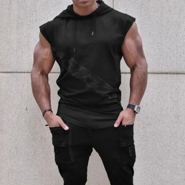 Men's High Elasticity Fitness Vest Bodybuilding Stringer Tank Top Muscle Sleeveless Hoodie Top