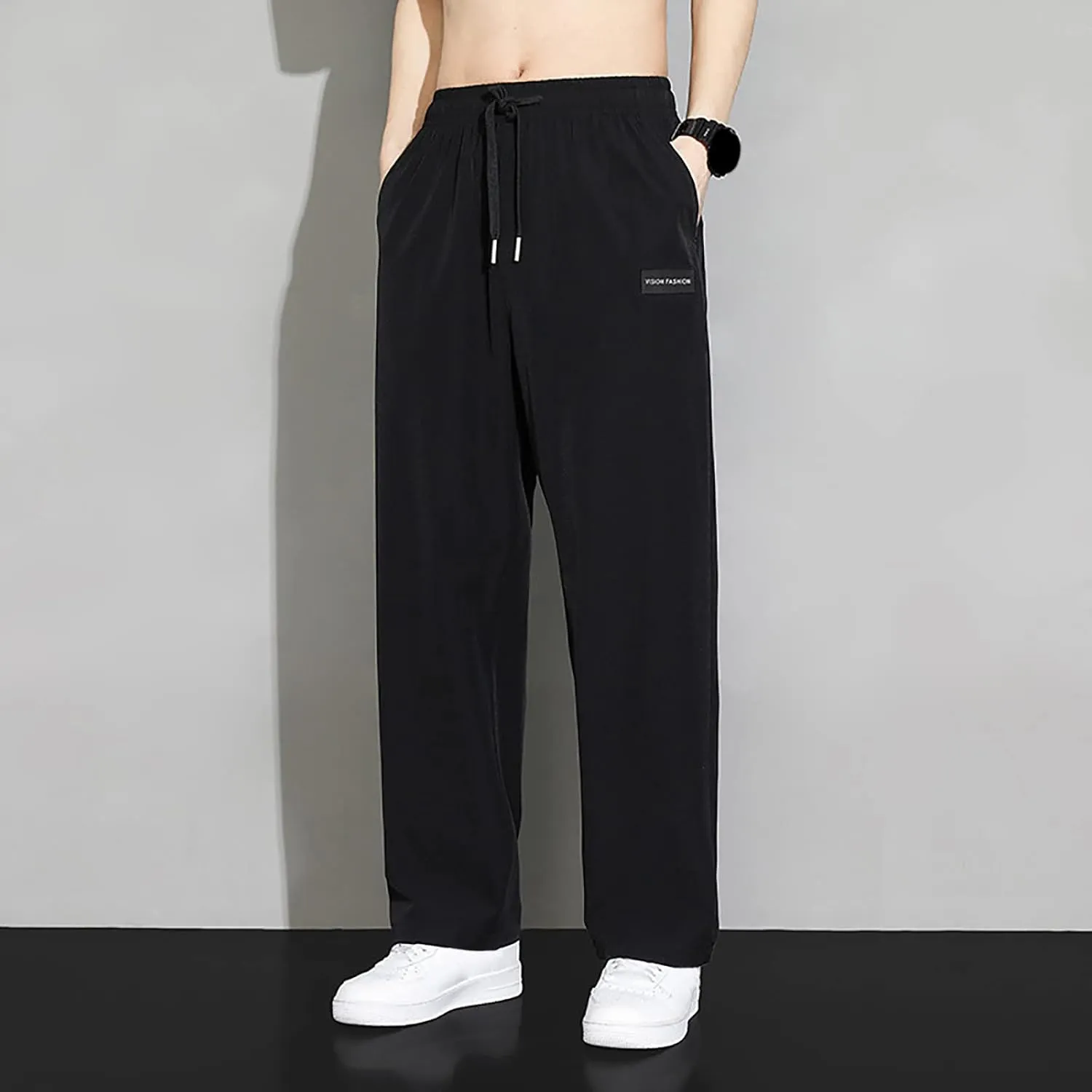 Mens Lightweight Jogging Pant Pockets Chino Work Joggers Loose Sports Casual Sweatpant Plain Pants