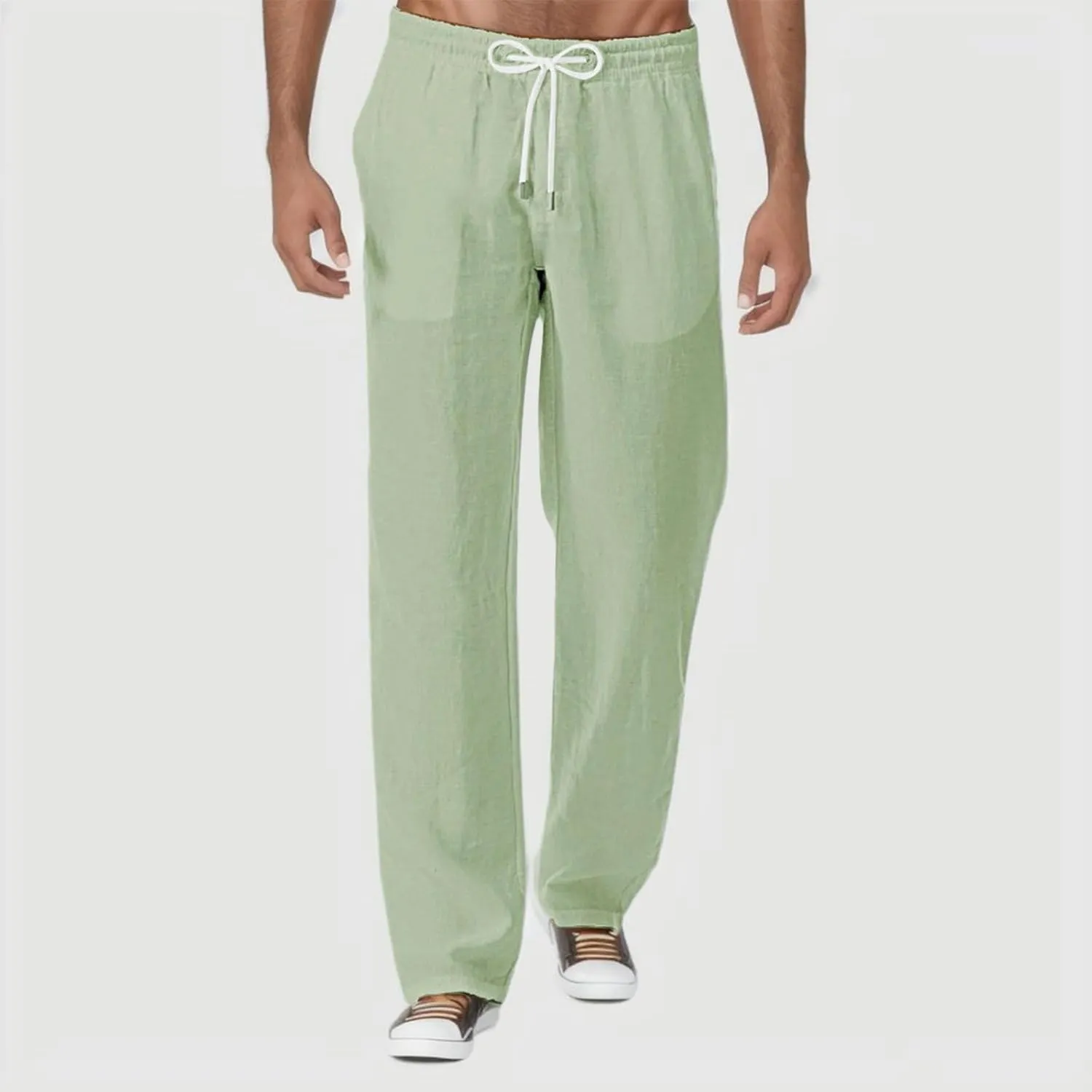 Men's Pants Casual Baggy Pants Solid Breathable Comfy Lounge Pants Elastic Waist Joggers with Pockets House Trousers