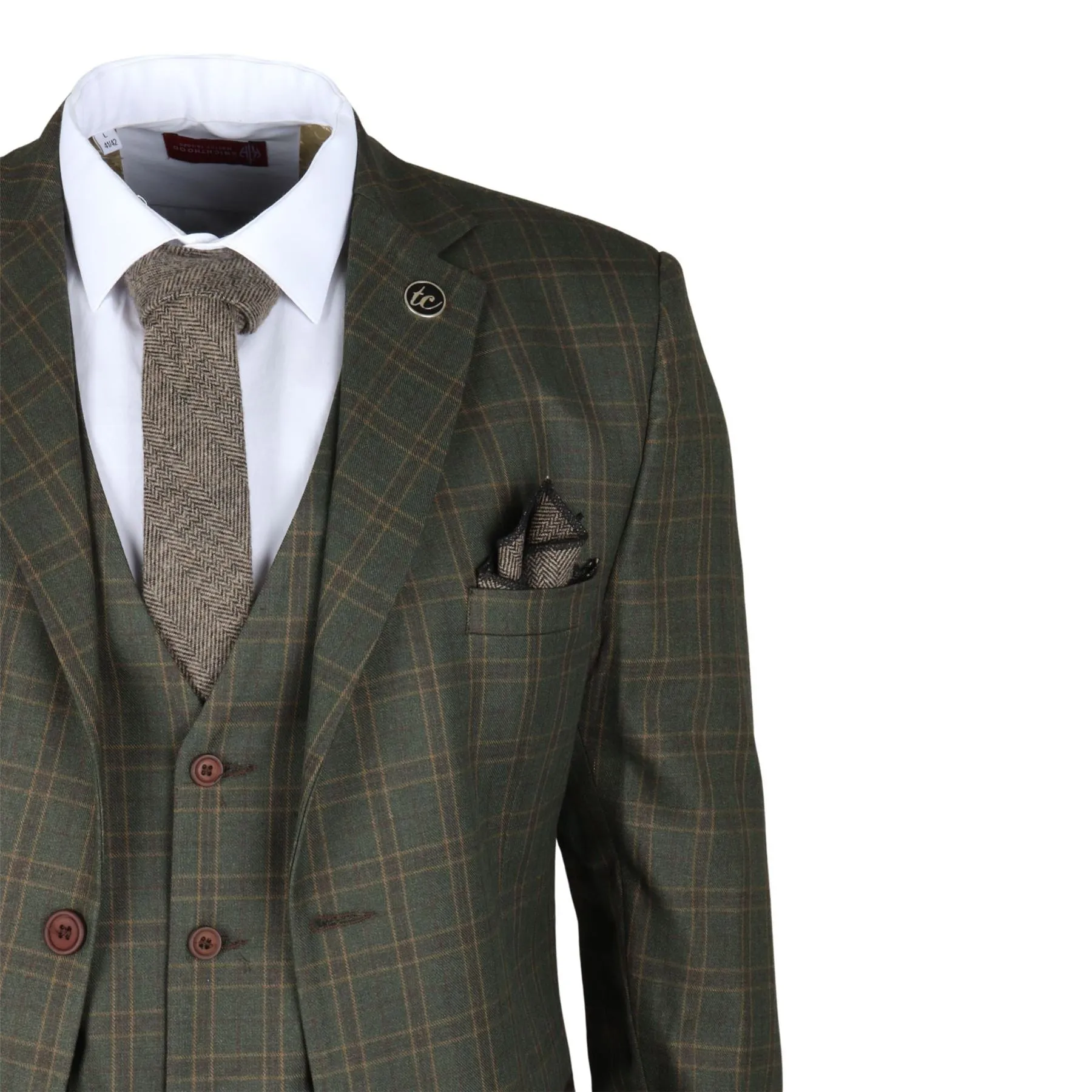 Men's Suit 3 Piece Green Checkered Tailored Fit Classic Formal Dress
